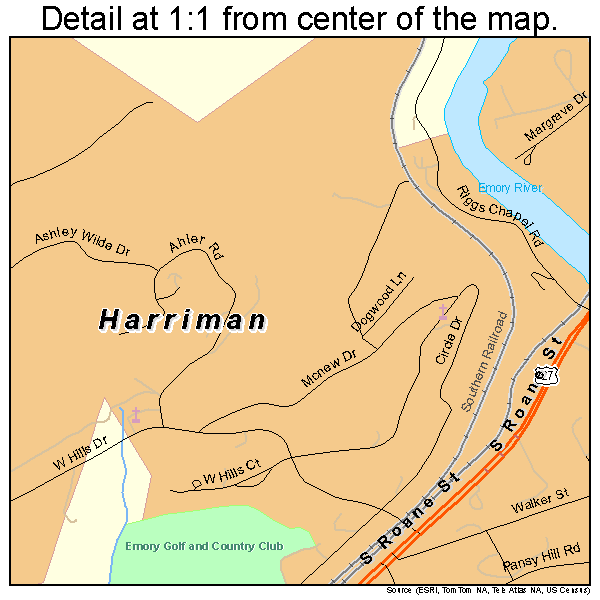 Harriman, Tennessee road map detail