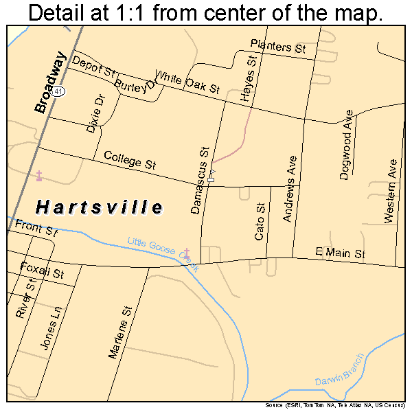 Hartsville, Tennessee road map detail