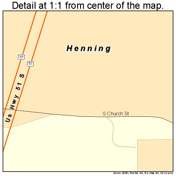 Henning, Tennessee road map detail