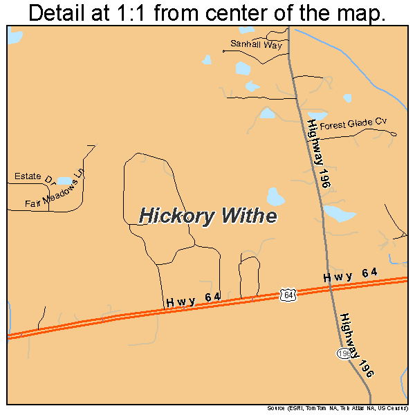 Hickory Withe, Tennessee road map detail