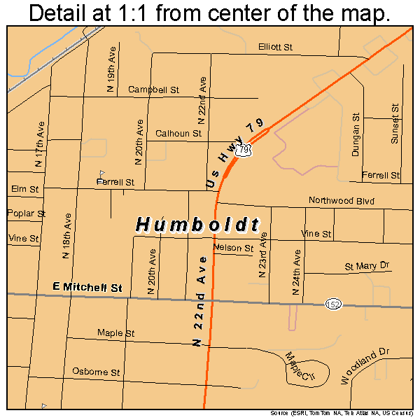 Humboldt, Tennessee road map detail