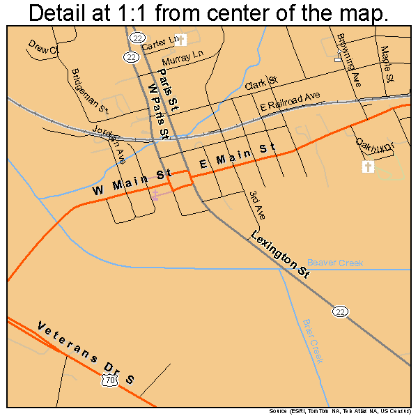 Huntingdon, Tennessee road map detail