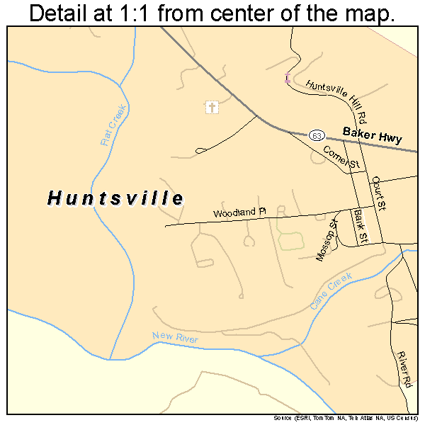 Huntsville, Tennessee road map detail
