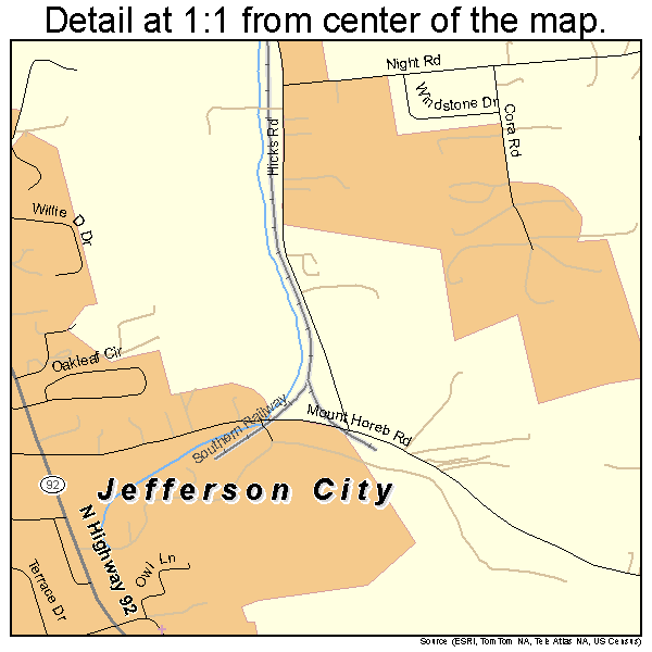Jefferson City, Tennessee road map detail