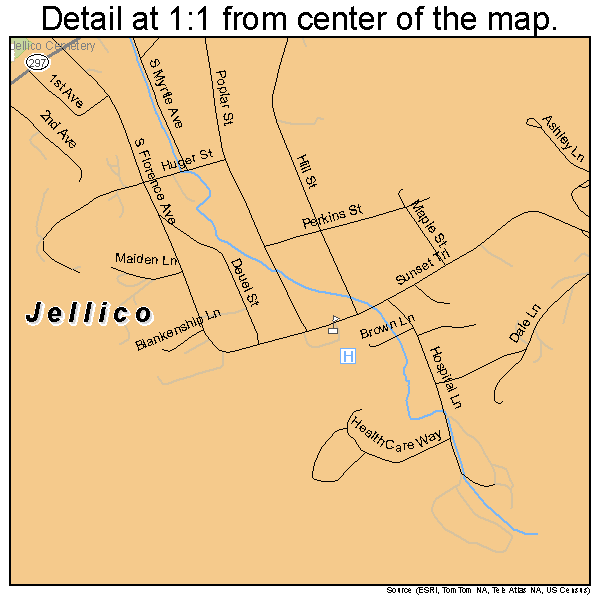 Jellico, Tennessee road map detail