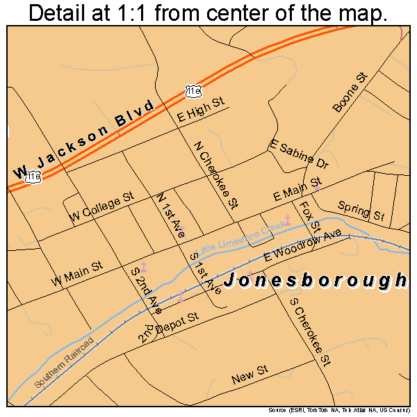 Jonesborough, Tennessee road map detail