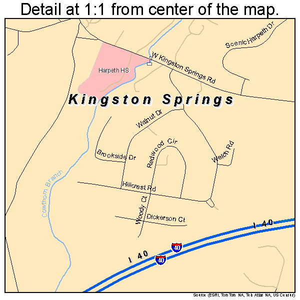 Kingston Springs, Tennessee road map detail