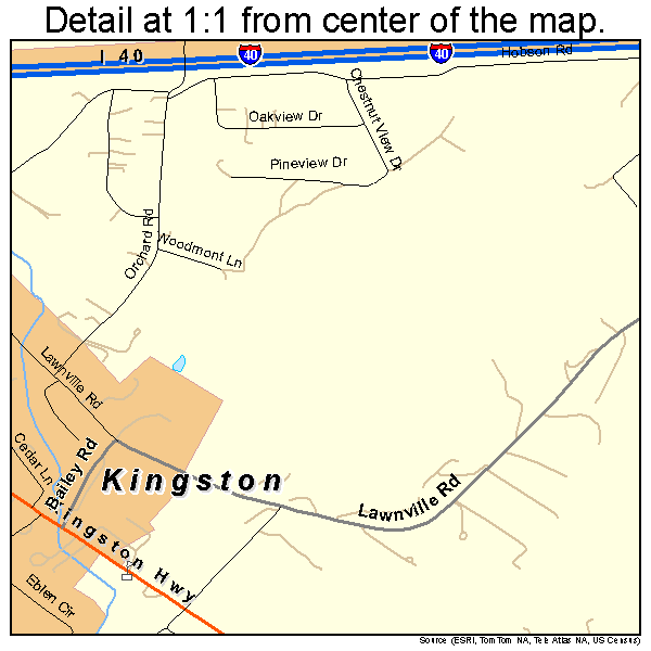 Kingston, Tennessee road map detail