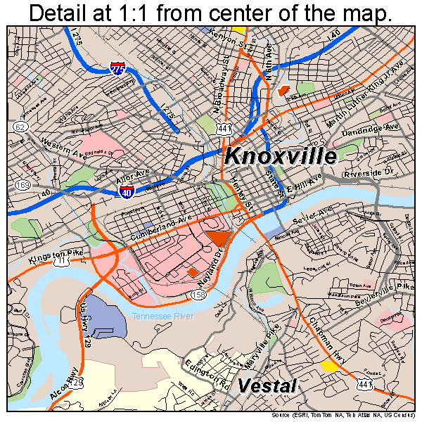 Knoxville, Tennessee road map detail