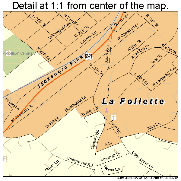 La Follette, Tennessee road map detail