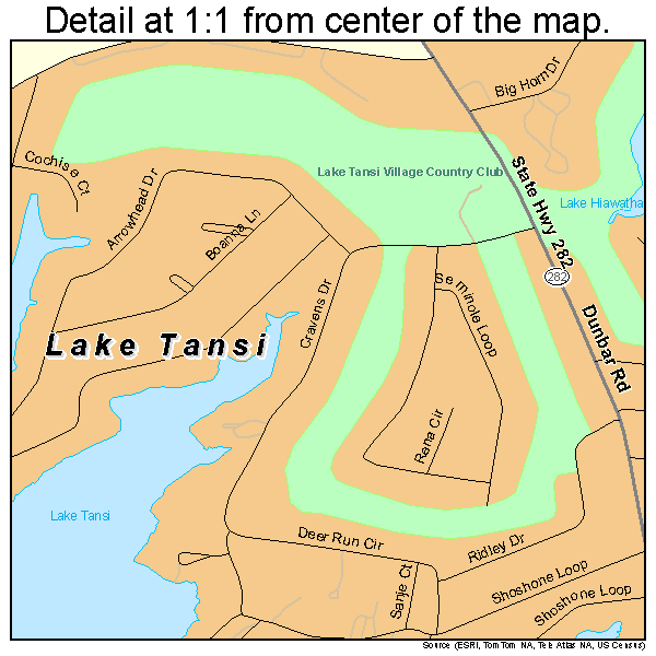 Lake Tansi, Tennessee road map detail