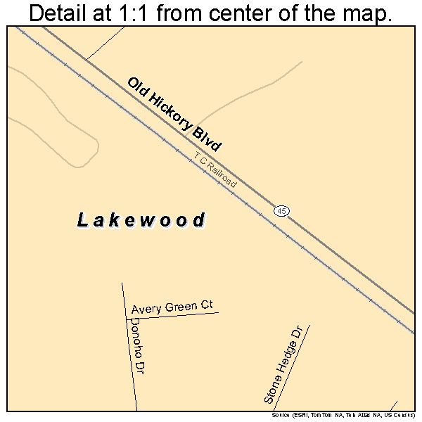 Lakewood, Tennessee road map detail