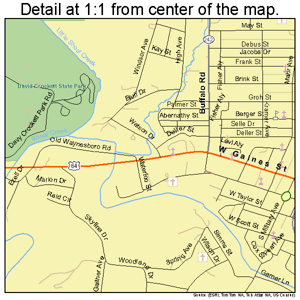 Lawrenceburg, Tennessee road map detail