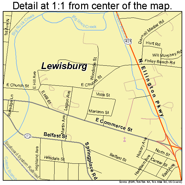 Lewisburg, Tennessee road map detail