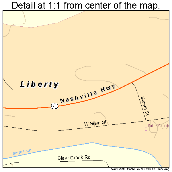 Liberty, Tennessee road map detail