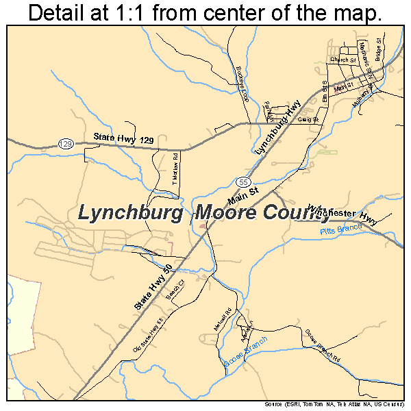 Lynchburg  Moore County, Tennessee road map detail