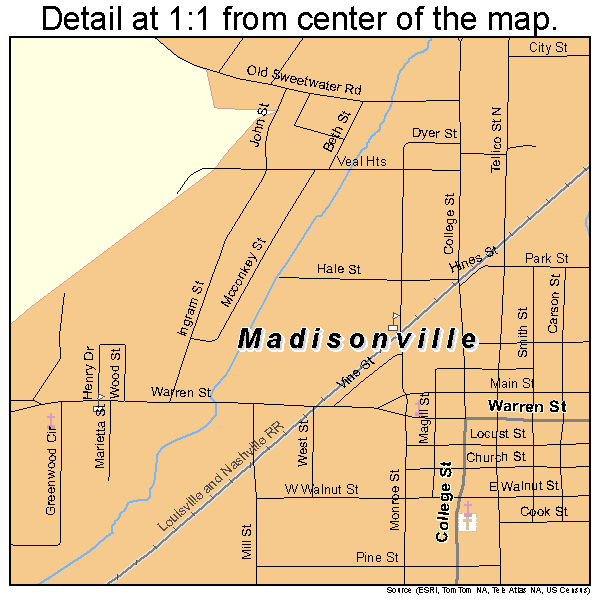 Madisonville, Tennessee road map detail