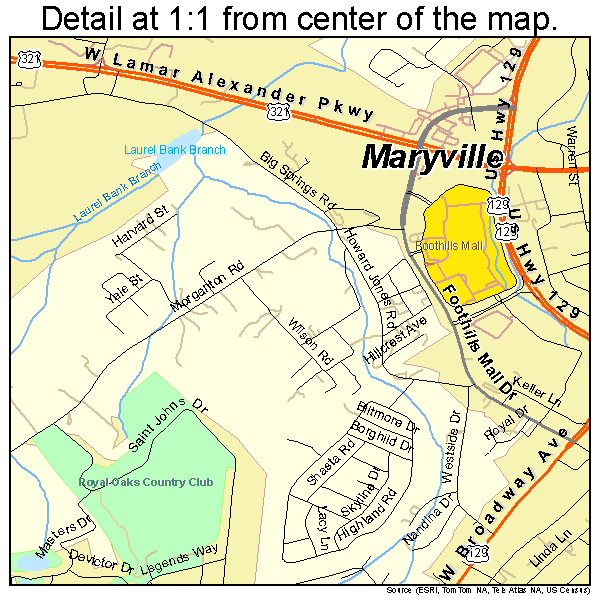 Maryville, Tennessee road map detail