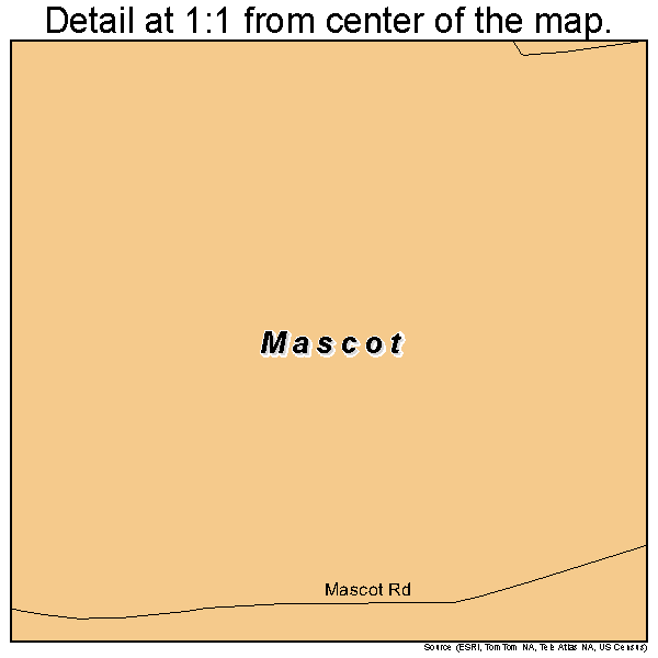 Mascot, Tennessee road map detail
