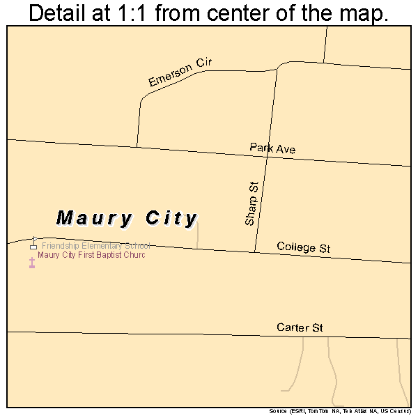 Maury City, Tennessee road map detail