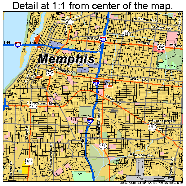 Memphis, Tennessee road map detail