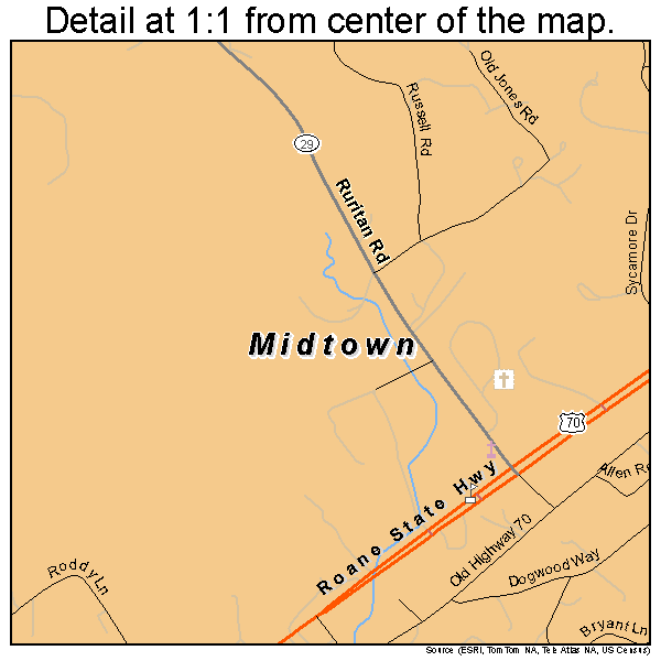 Midtown, Tennessee road map detail