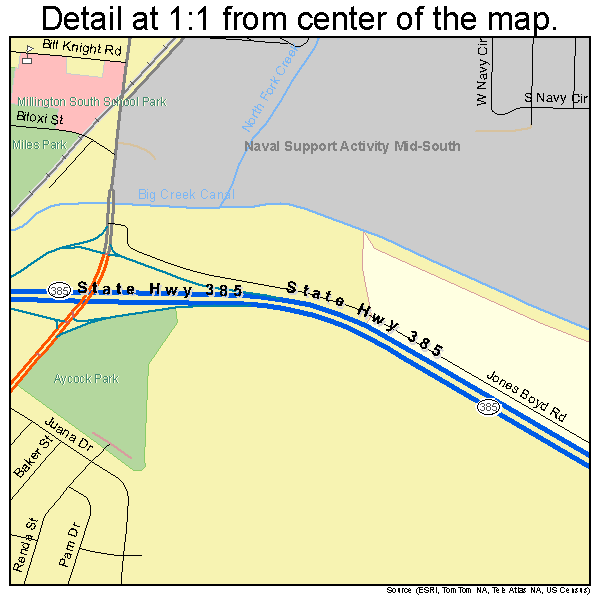 Millington, Tennessee road map detail