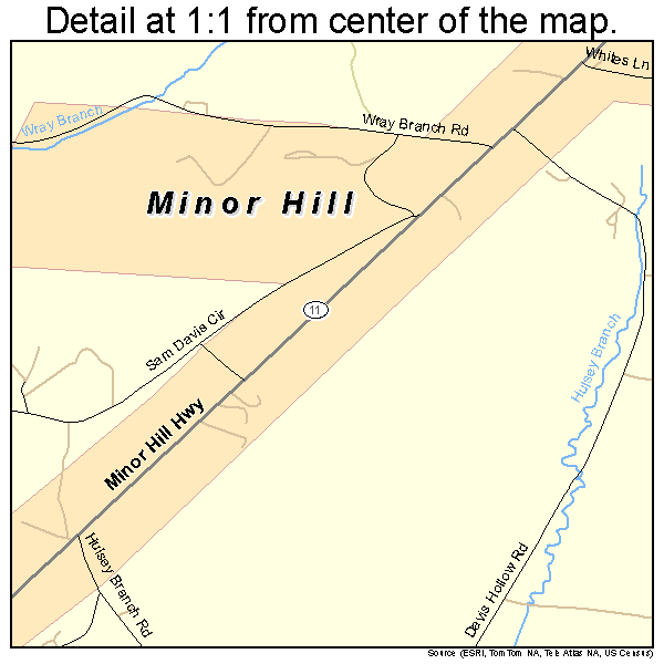 Minor Hill, Tennessee road map detail