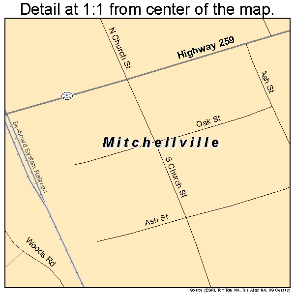 Mitchellville, Tennessee road map detail