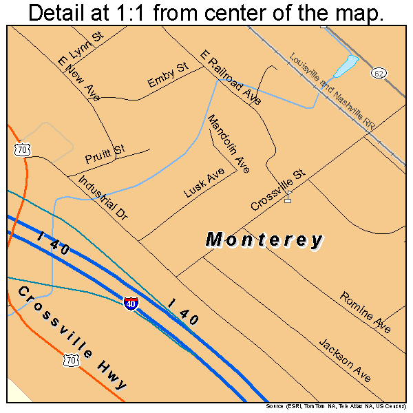 Monterey, Tennessee road map detail