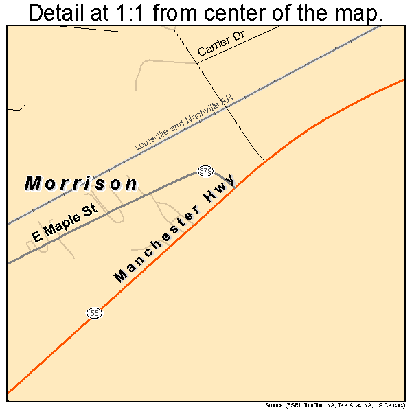 Morrison, Tennessee road map detail