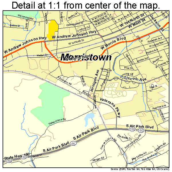 Morristown, Tennessee road map detail