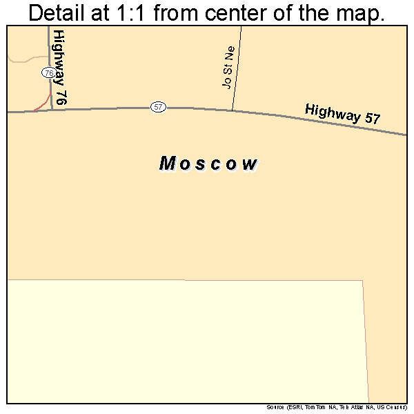 Moscow, Tennessee road map detail