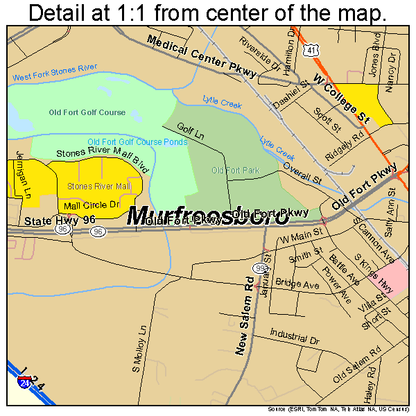 Murfreesboro, Tennessee road map detail