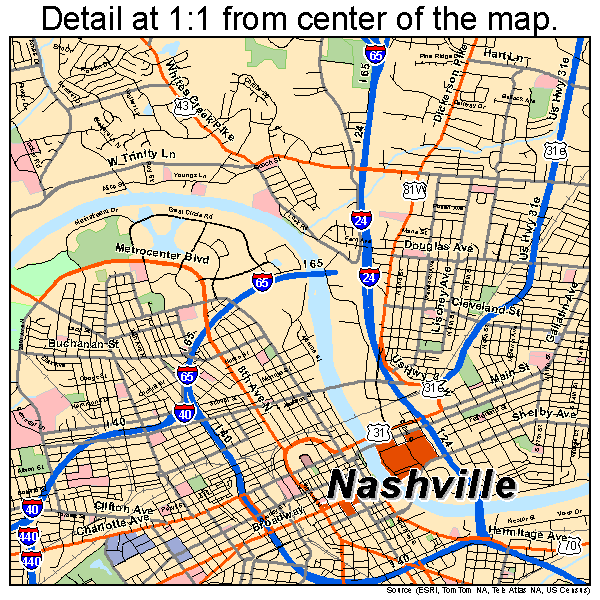 Nashville-Davidson (balance), Tennessee road map detail