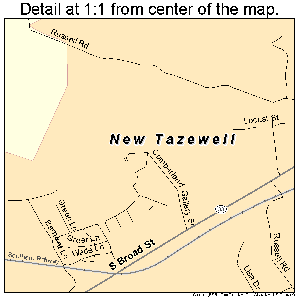 New Tazewell, Tennessee road map detail