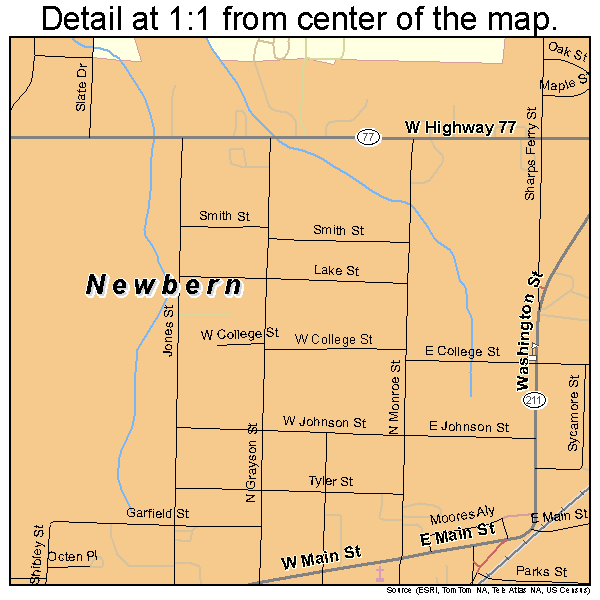 Newbern, Tennessee road map detail