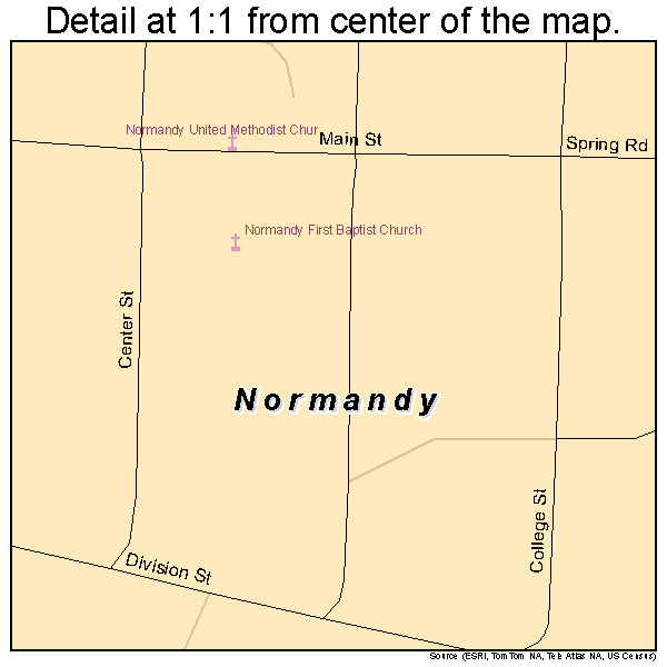 Normandy, Tennessee road map detail