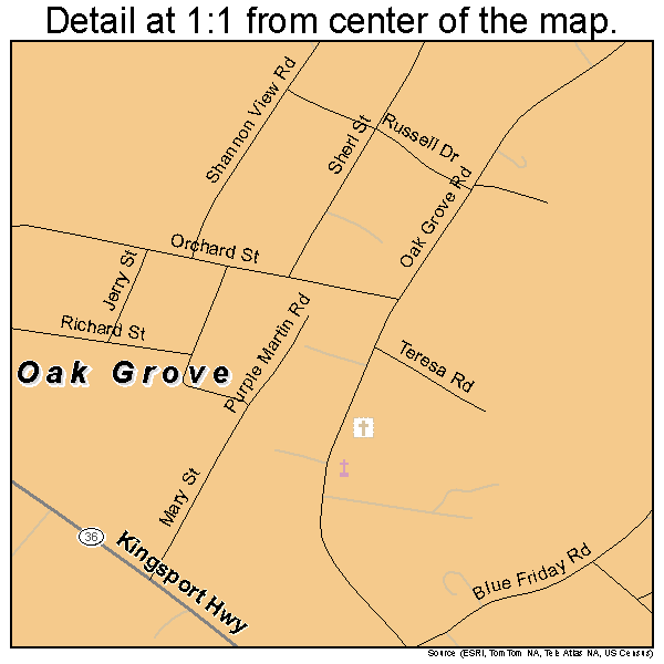 Oak Grove, Tennessee road map detail