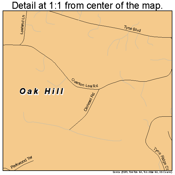 Oak Hill, Tennessee road map detail