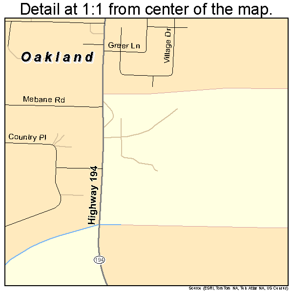 Oakland, Tennessee road map detail