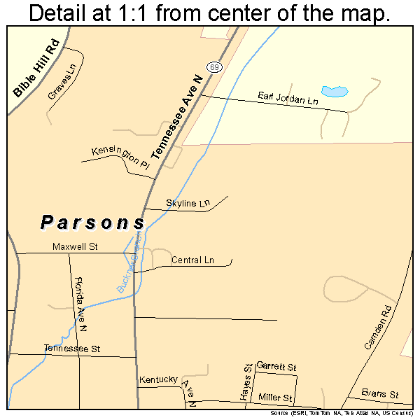 Parsons, Tennessee road map detail