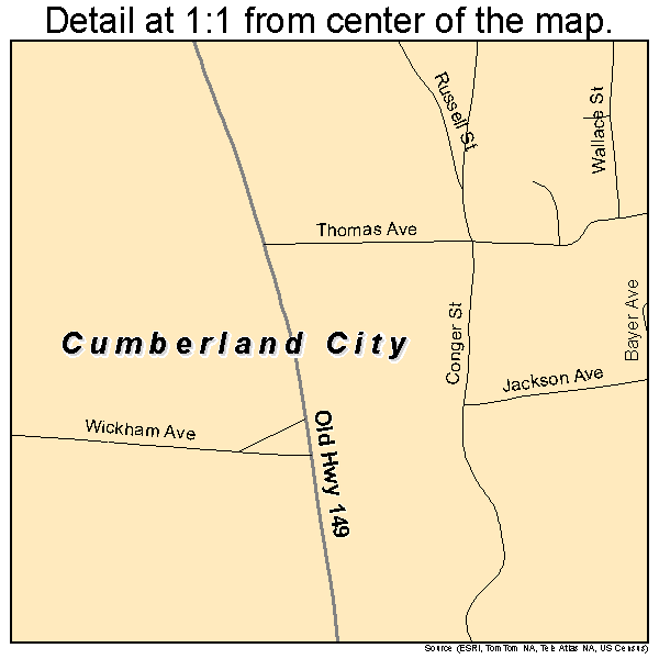 Cumberland City, Tennessee road map detail