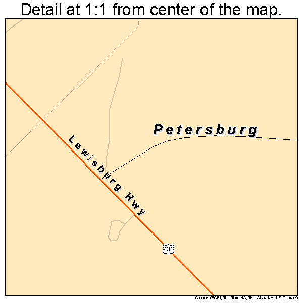 Petersburg, Tennessee road map detail