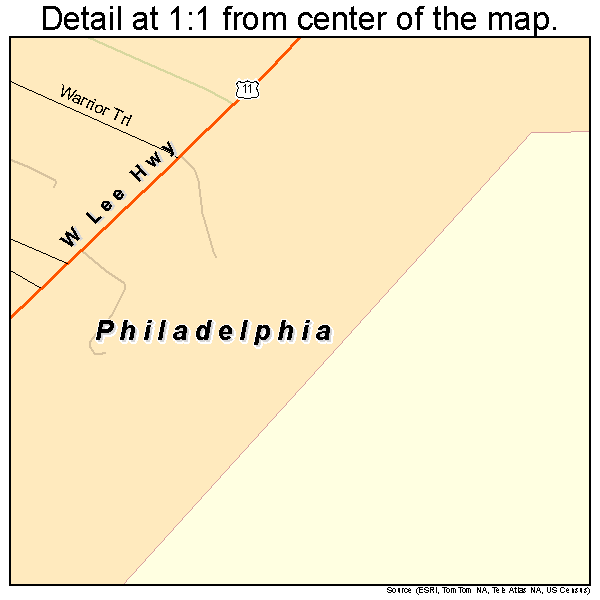 Philadelphia, Tennessee road map detail