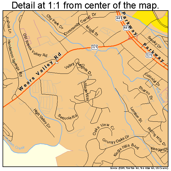 Pigeon Forge, Tennessee road map detail