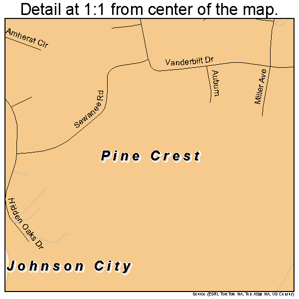 Pine Crest, Tennessee road map detail