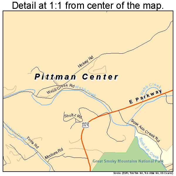 Pittman Center, Tennessee road map detail