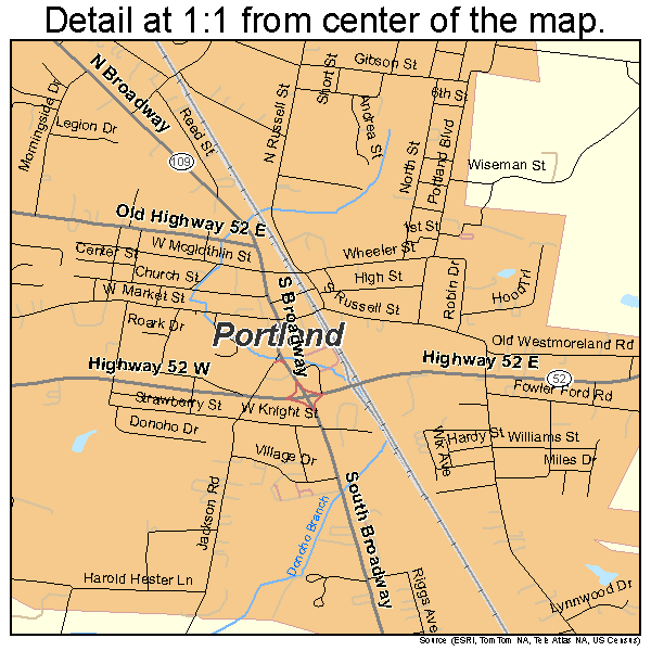 Portland, Tennessee road map detail