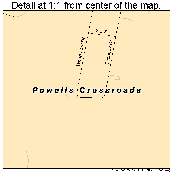 Powells Crossroads, Tennessee road map detail